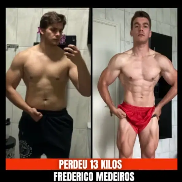 Antes e depois de emagrecimento com Plano V-Shape, destaque na transformação corporal.