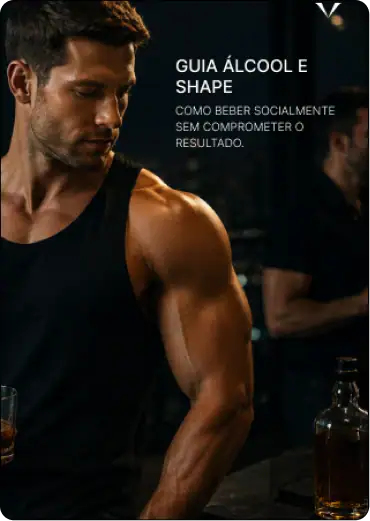 Homem com braço musculoso, foco no braço, promovendo Plano V-Shape White.