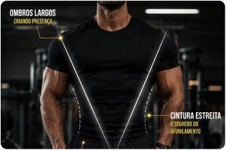 Homem com corpo em forma de V, destacando cintura estreita e ombros largos.