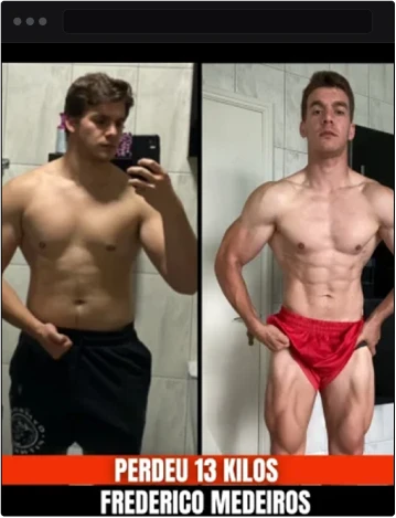 Antes e depois do método V-Shape para perda de peso e definição muscular.