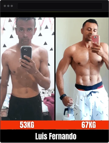 Antes e depois do plano V-Shape, perda de peso e definição muscular.