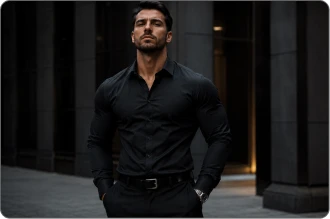 Homem com corpo em forma de V, destaque para ombros e costas.