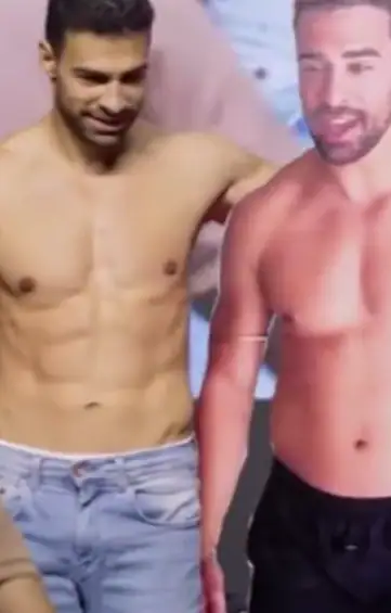 Homens com corpo em forma, foco na região abdominal e peitoral.
